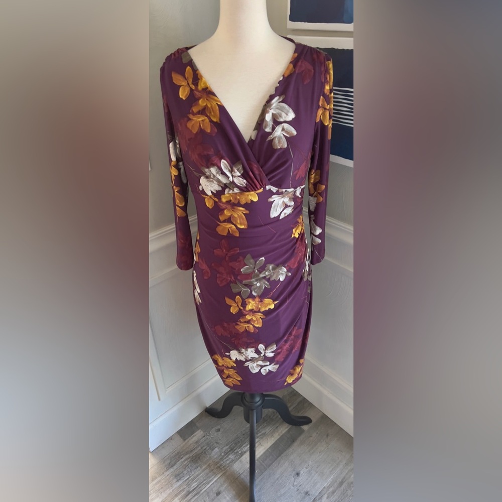 Ralph Lauren Floral V-Neck Dress - Purple, Yellow, White